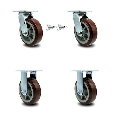 Service Caster 6 Inch Polyurethane Caster Set with Ball Bearings 2 Swivel Lock 2 Rigid SCC SCC-30CS620-PPUB-BSL-2-R-2